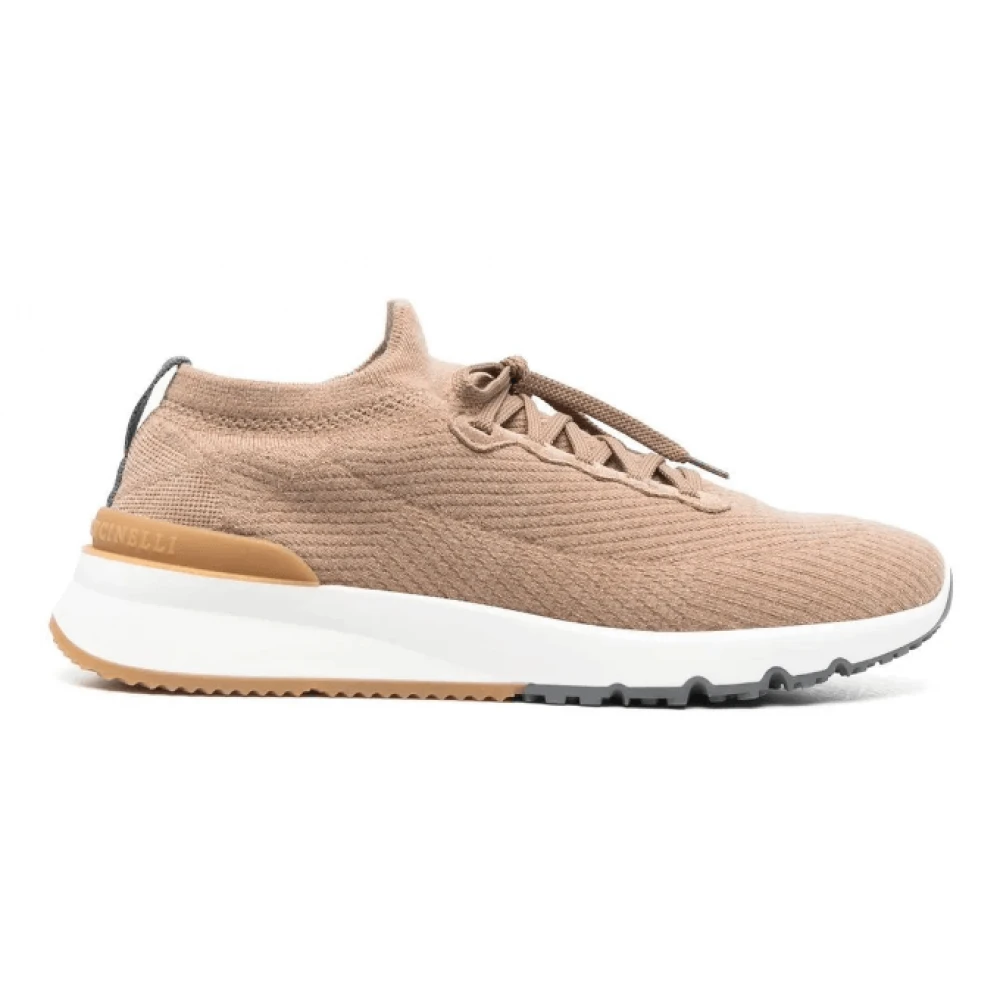 Brunello Cucinelli Sneakers met veters en logo detail Heren Schoenen Beige