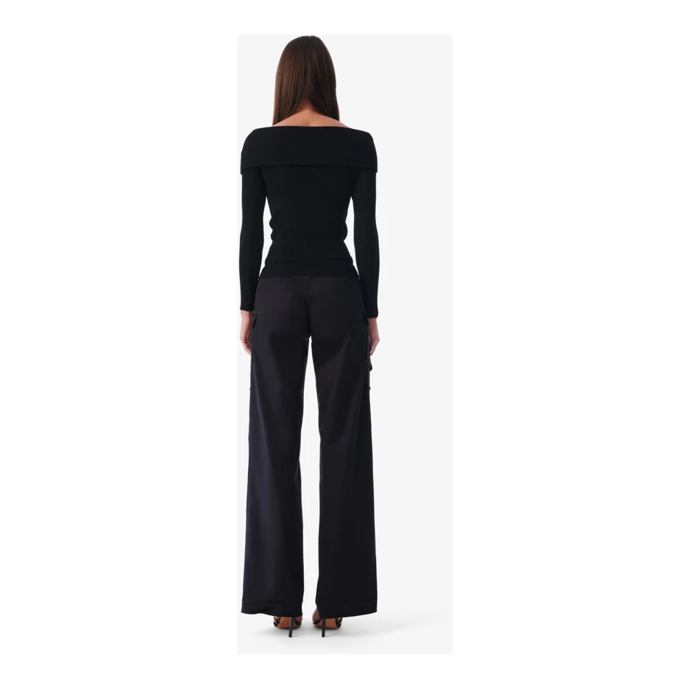 IRO Zwarte Geribbelde Off-Shoulder Trui Black Dames