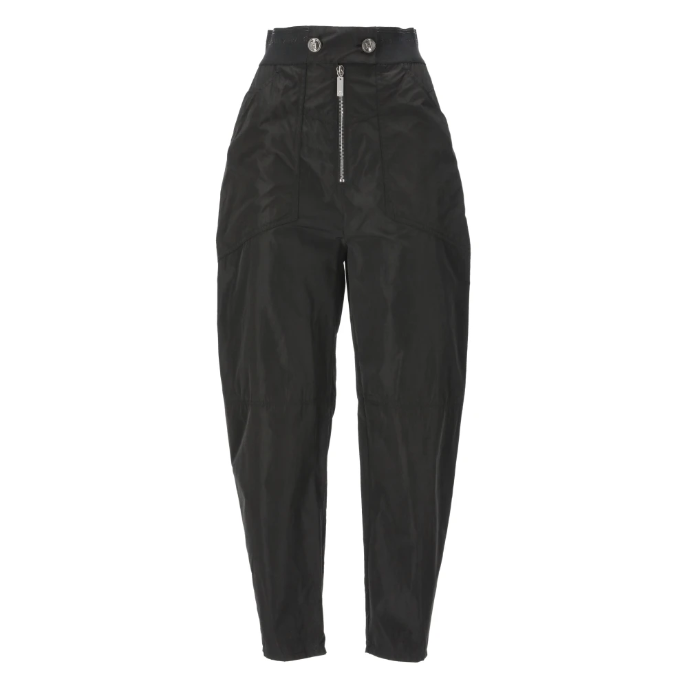 Elisabetta Franchi Zwarte technische stofbroek met logo Black Dames