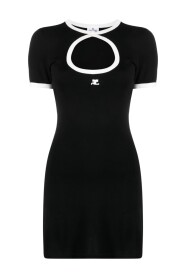 Czarna perforowana mini sukienka z białym logo