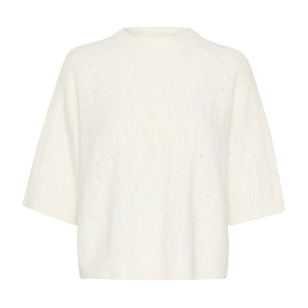 Kaffe Zachte Gebreide Trui met Halve Mouwen White Dames