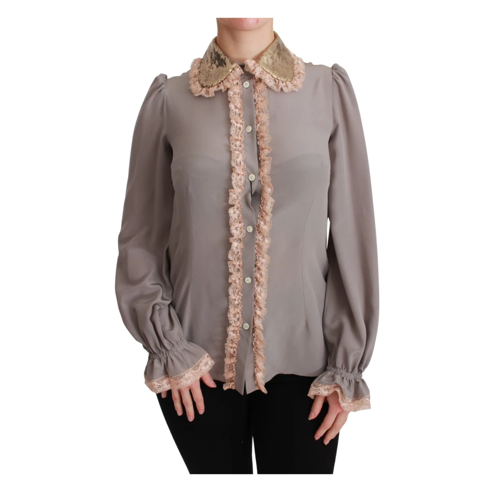 Dolce & Gabbana Grijze Zijden Pailletten Kant Blouse Gray Dames