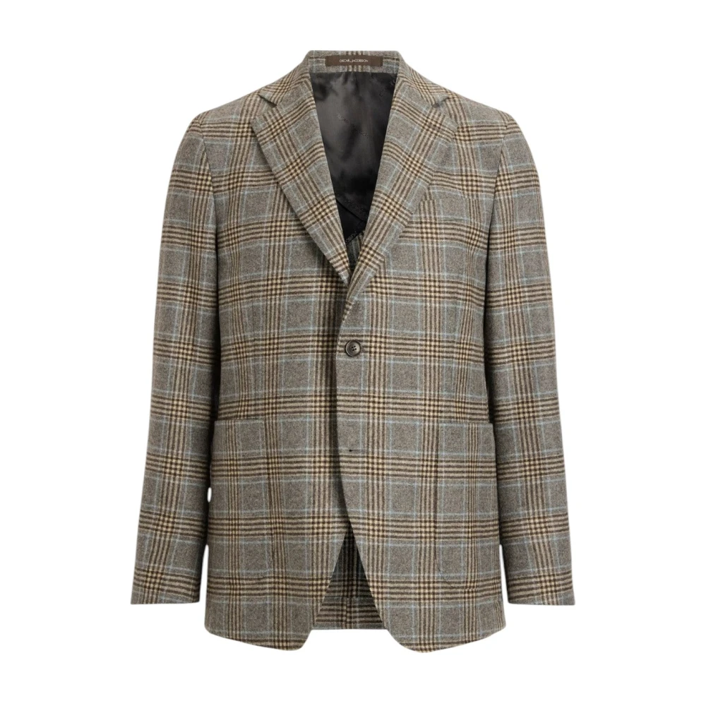 Oscar Jacobson Geruite Blazer Regular Fit Donkergrijs Beige Heren