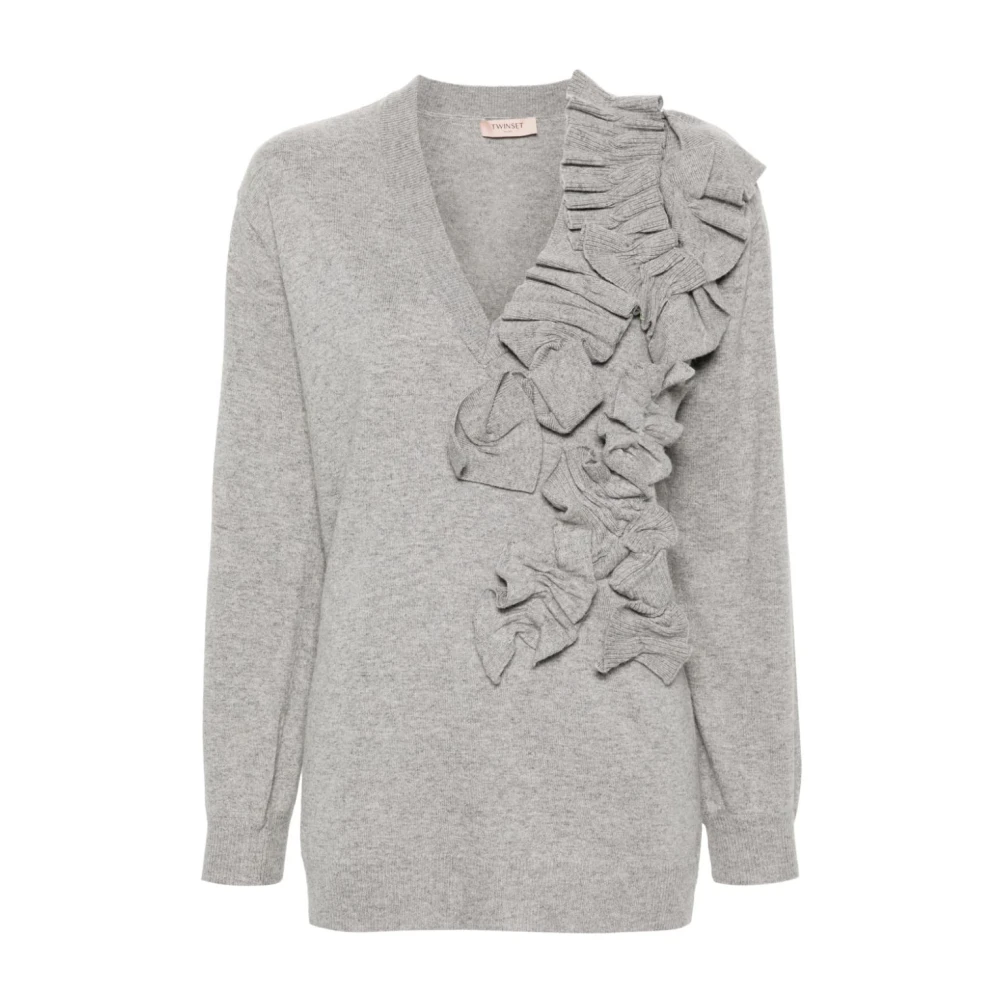 Twinset Grijze Gebreide Gerimpelde V-hals Jurk Gray Dames