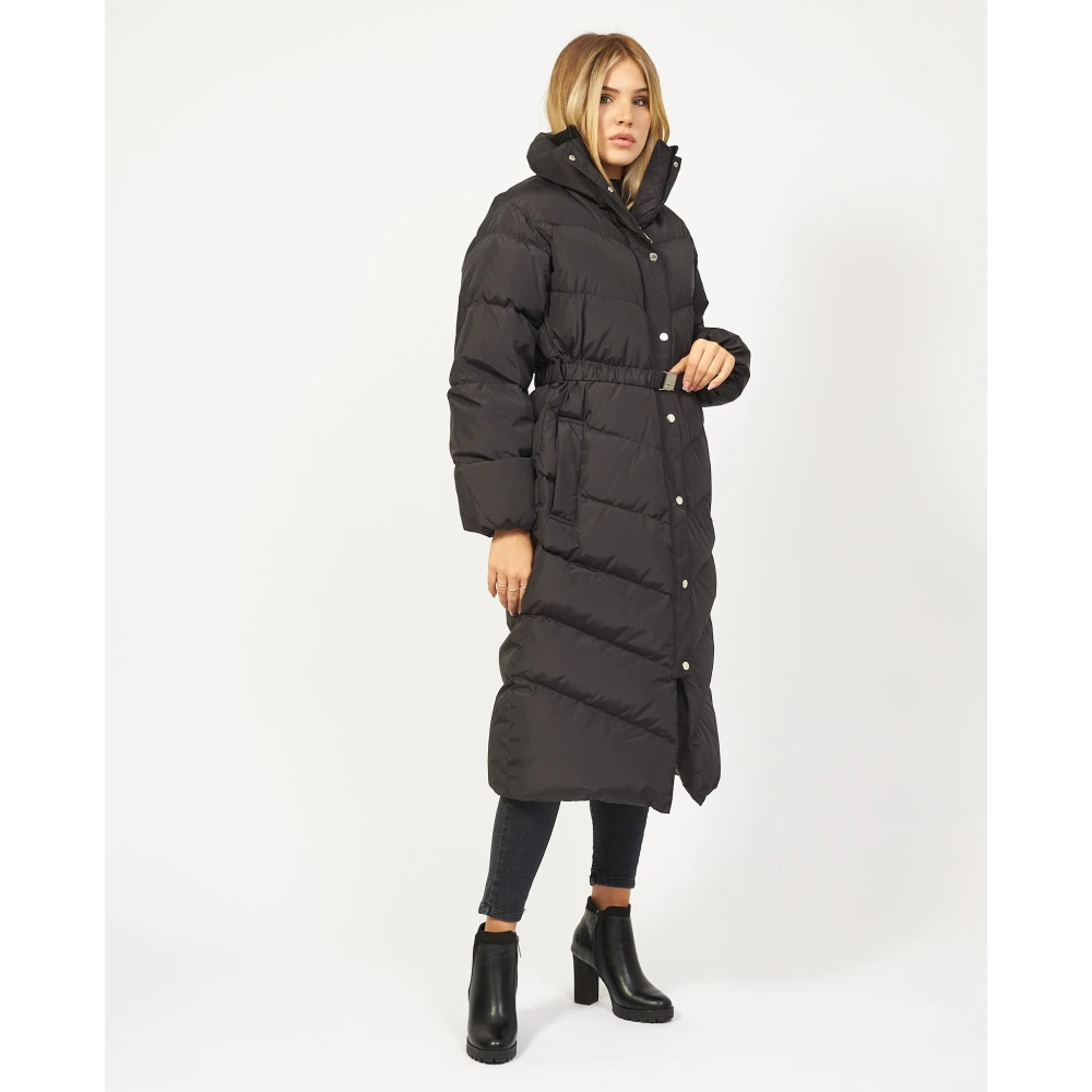 Boss Zwarte Lange Slim Fit Donsjas Black Dames