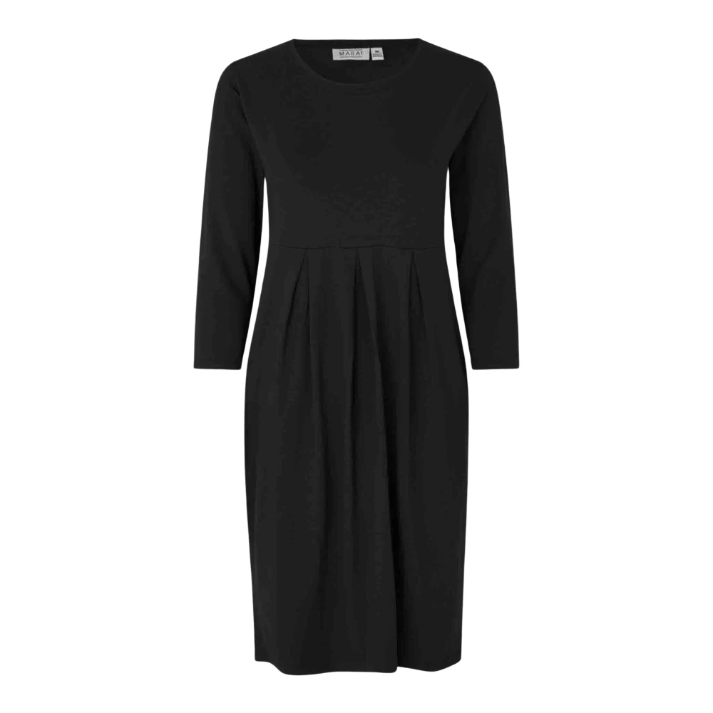 Masai Women's Black Midi Dresses, Xs, Elegant Dress With 3/4 Sleeves