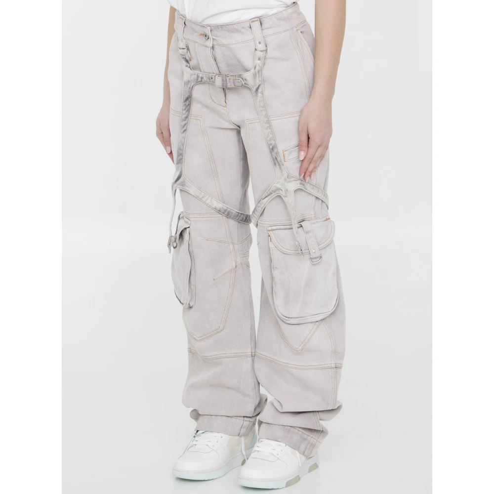 Off White Lila Cargo Jeans met Harnas Details White Dames