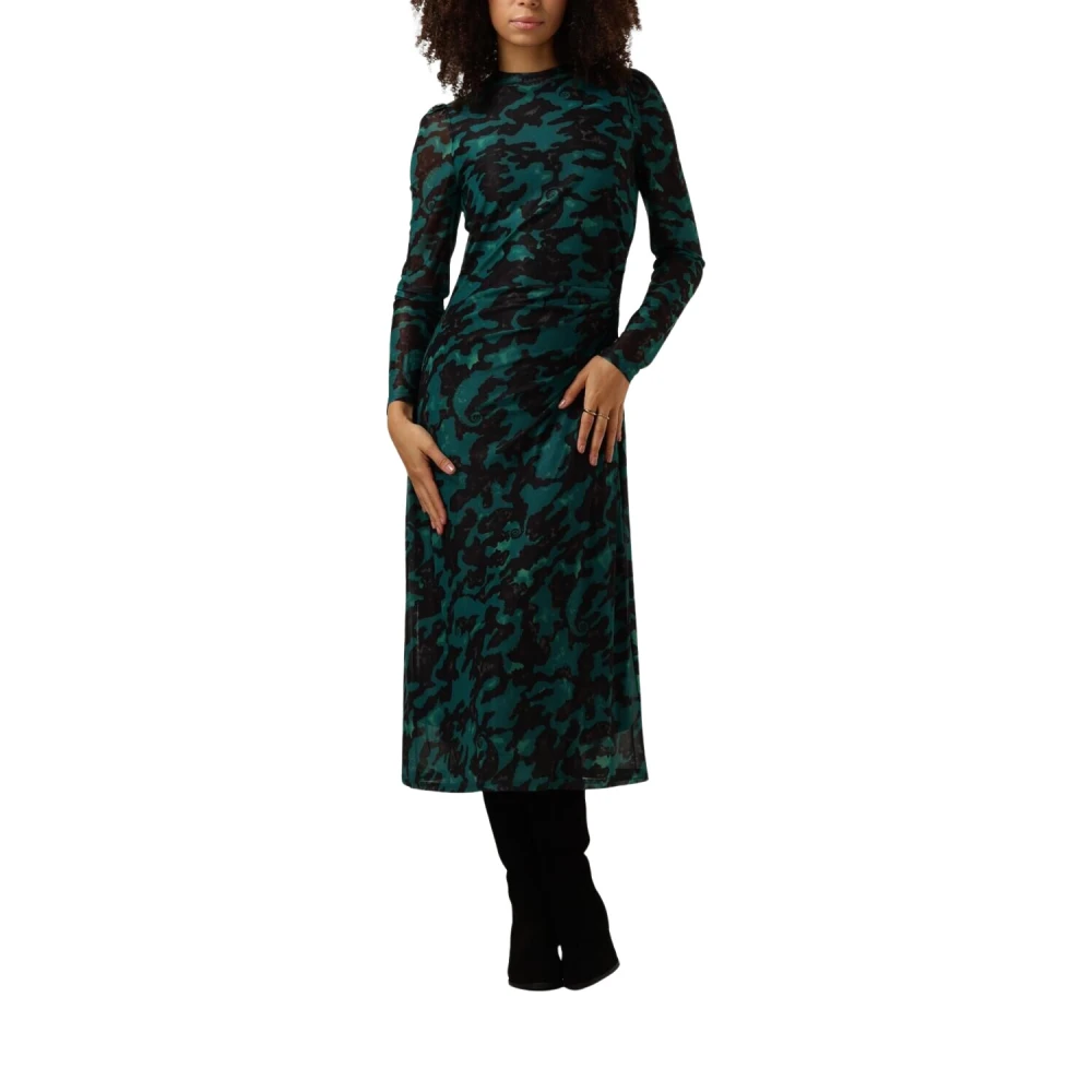 Pom Amsterdam Groene Camo Mesh Midi Jurk Green Dames