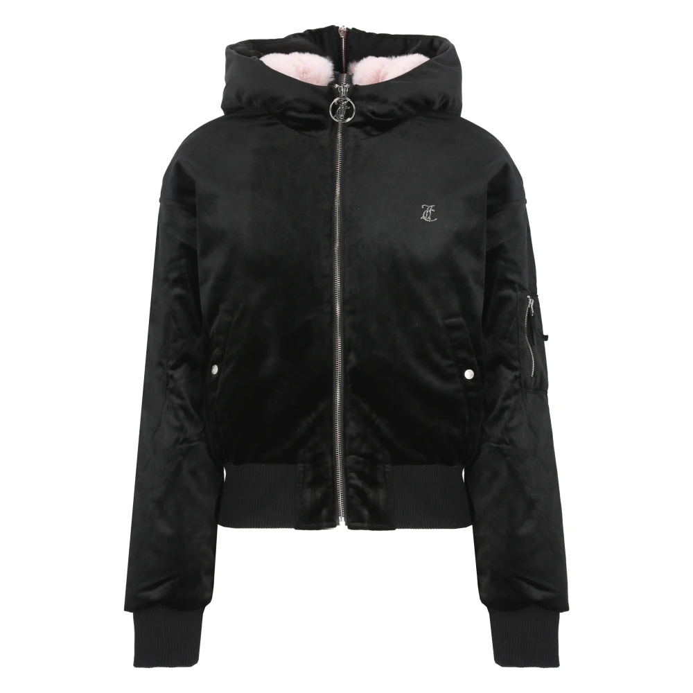 Juicy Couture Zwarte Bomberjack met Bont Capuchon Black Dames