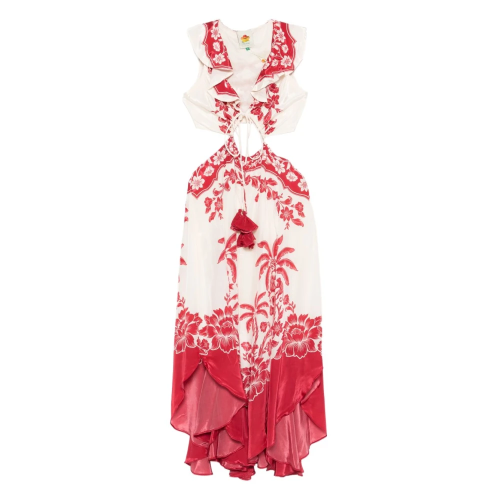 Farm Rio Women's Red Midi Dresses, S, Guanacaste Cut-Out Midi Dress