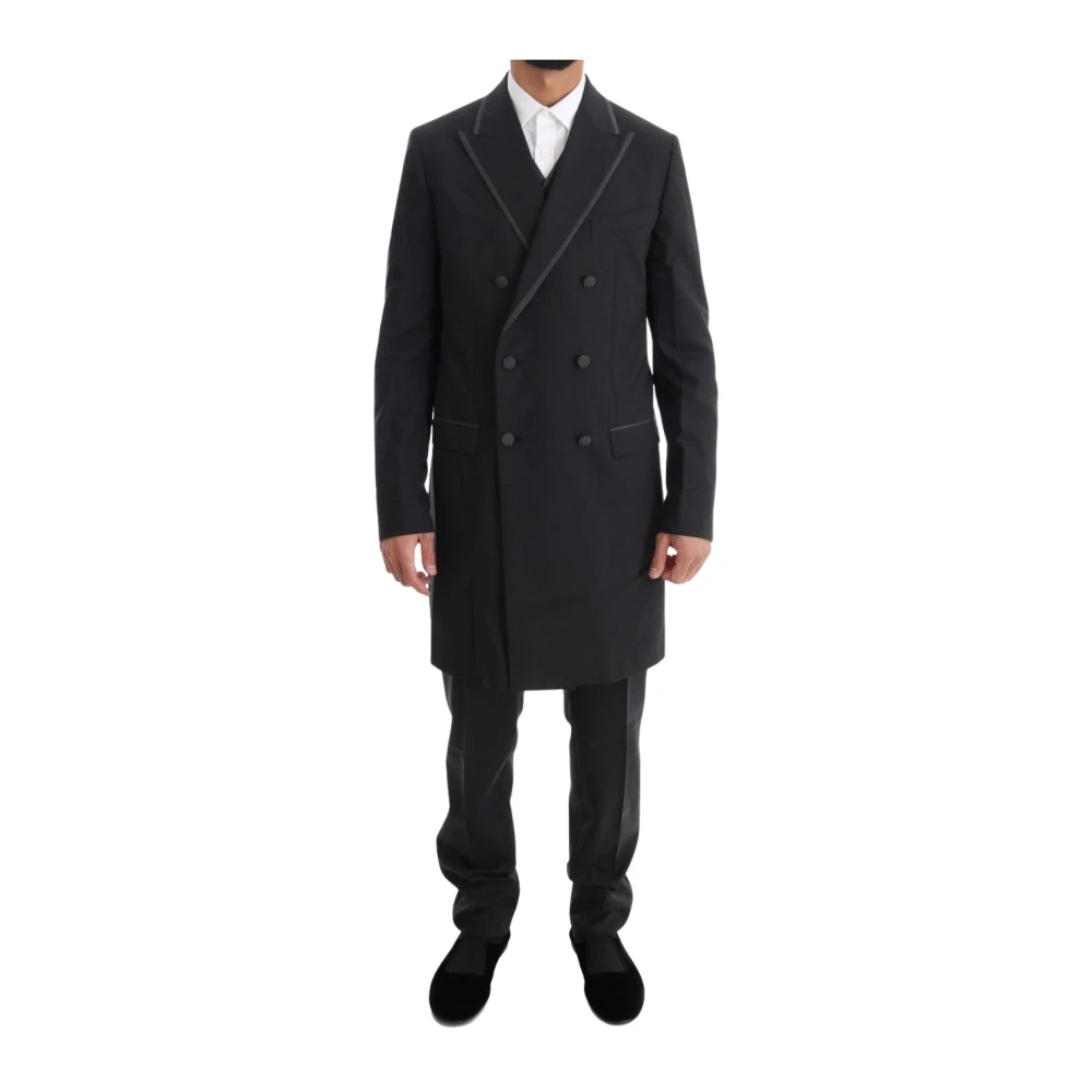 Dolce & Gabbana Mannelijk Grijs Jassen Heren, M, Wol, Wollen Stretch 3-Delig Tweeknoops Pak