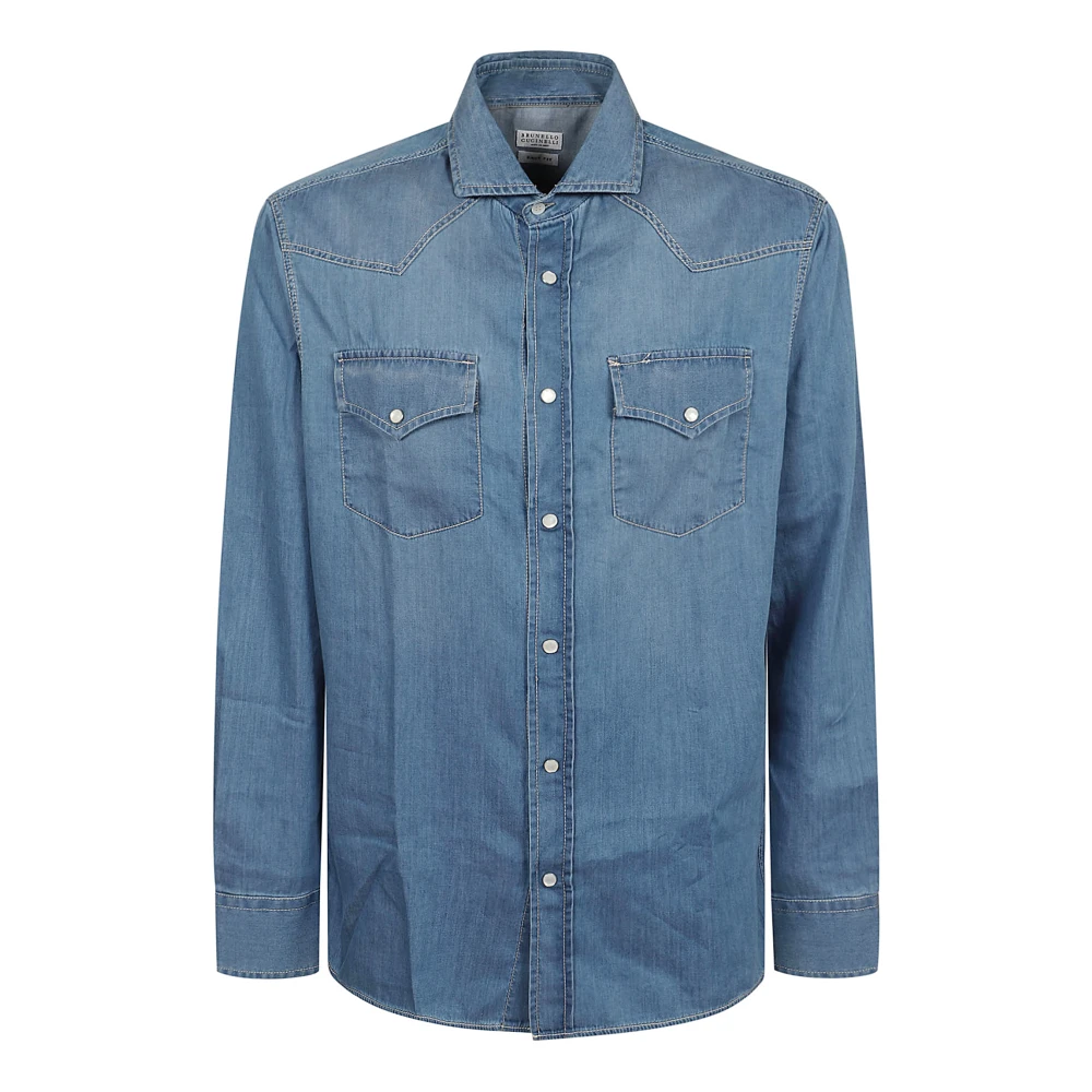 BRUNELLO CUCINELLI Neutrale Katoenen Shirt Aw24 Blue Heren