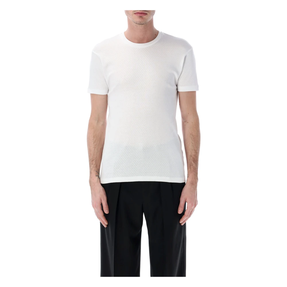 Tom Ford Men's White Perforated Crewneck T-Shirt - T-Shirts - M - Tops