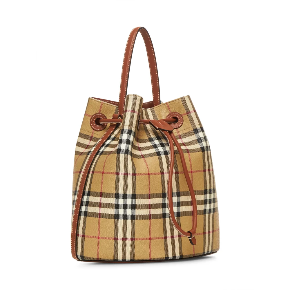 Burberry Leren Trekkoordtas met Schildvormige Stopper Beige Dames