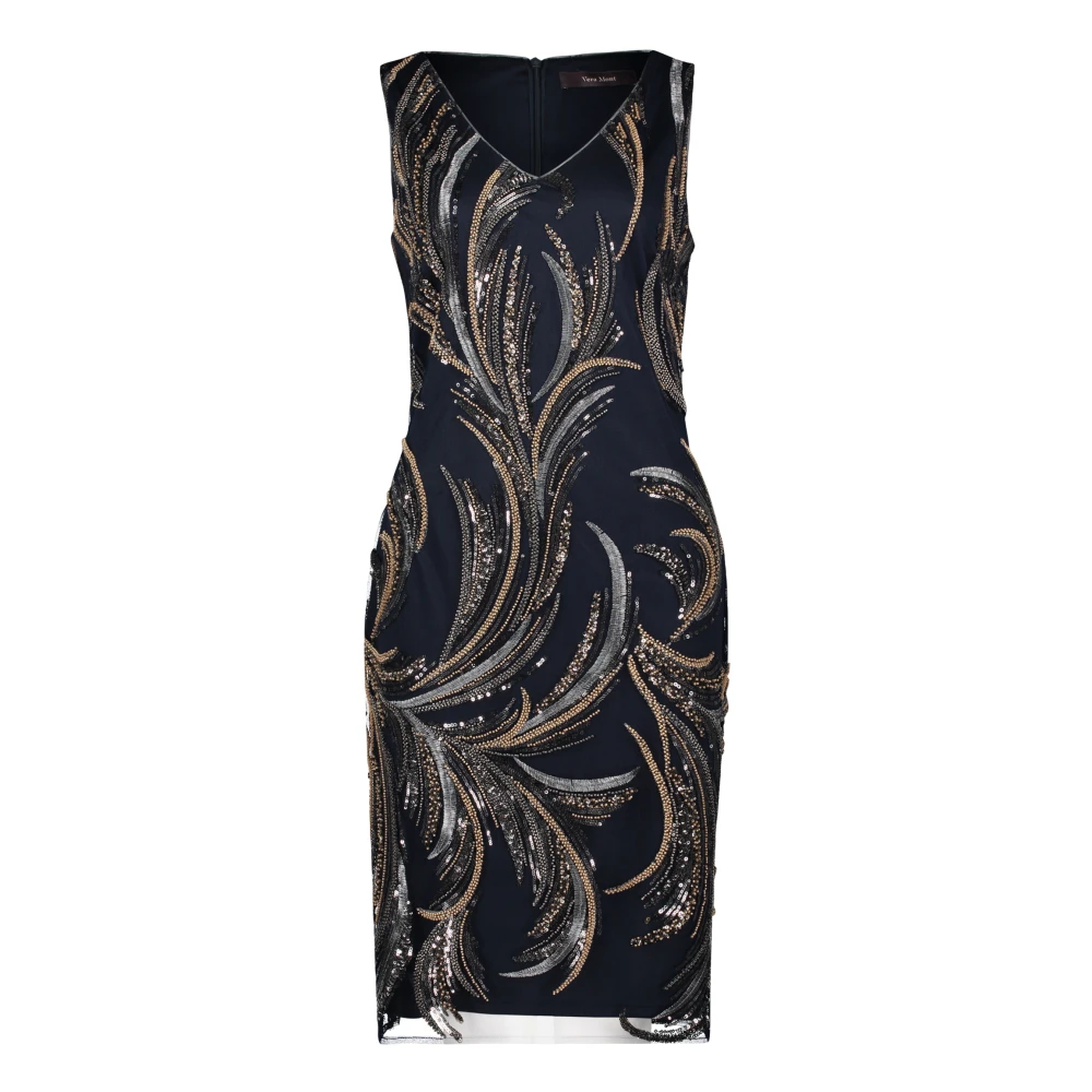 Vera Mont Elegante Geborduurde Jurk Blue Dames