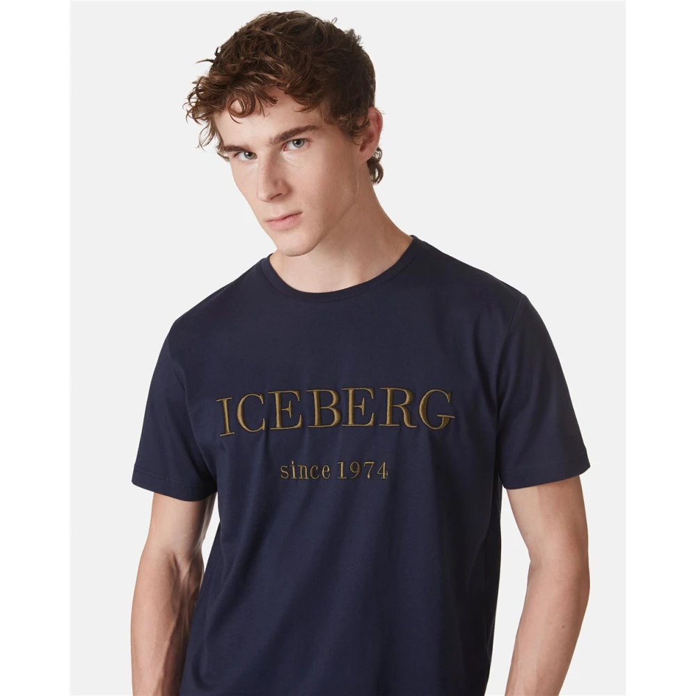 Iceberg Blauw T-shirt met geborduurd logo Blue Heren