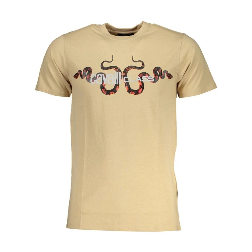 Cavalli Class Beige Katoenen Logo Print T-shirt Beige Heren