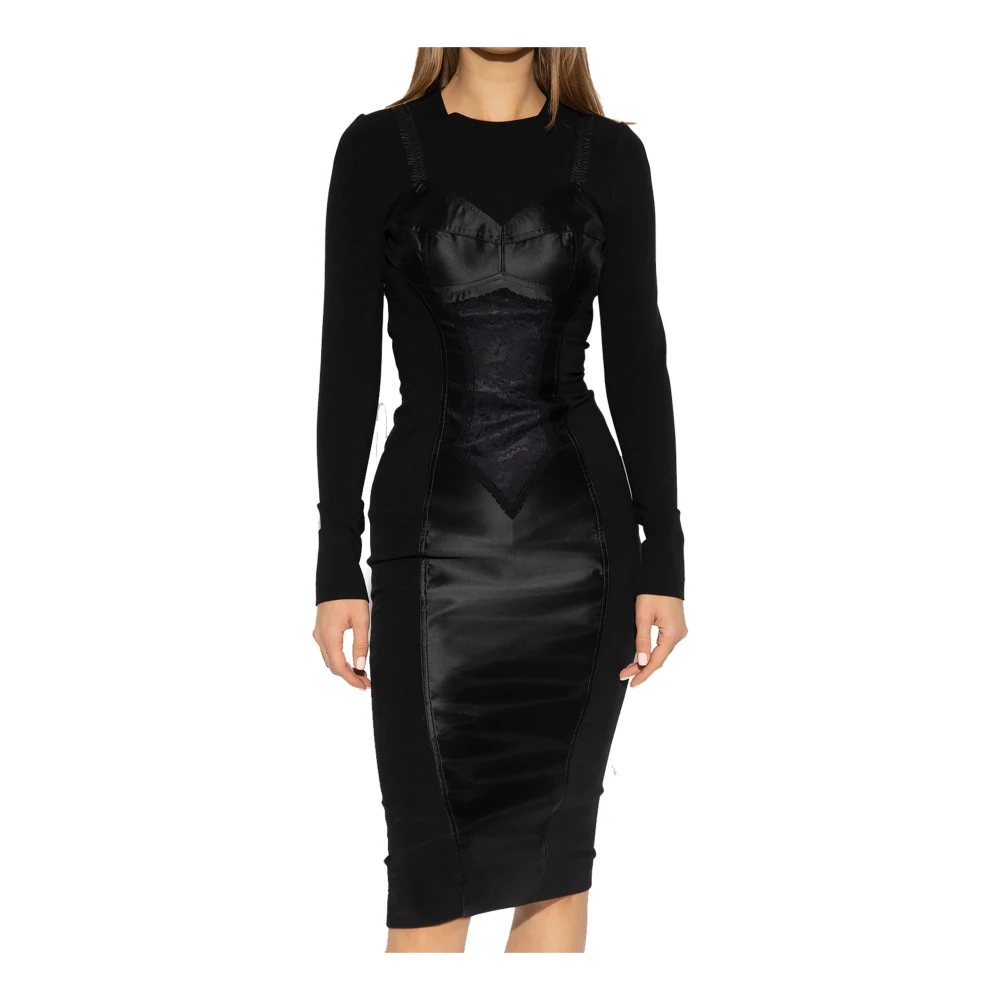 Dolce & Gabbana Sheath Jurk met Zijden Inzetstukken Black Dames