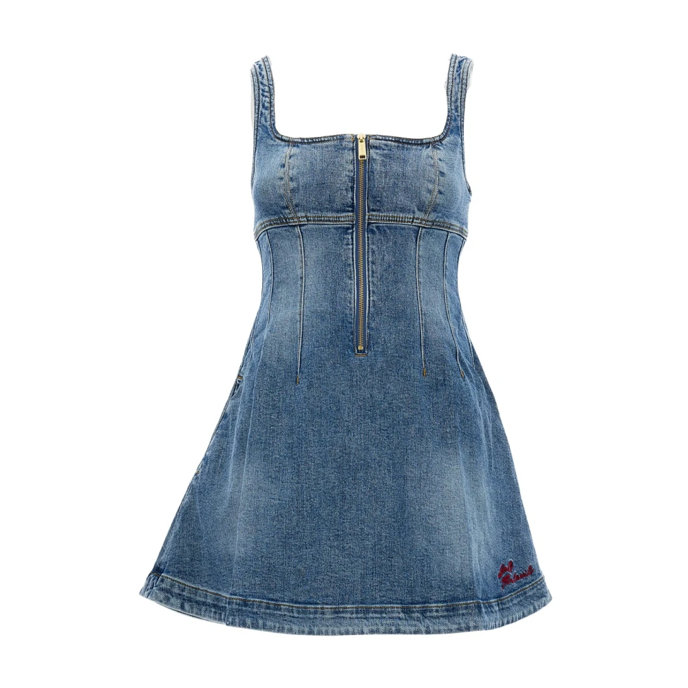 Self Portrait Women's Blue Short Dresses, S, Denim Mini Dress