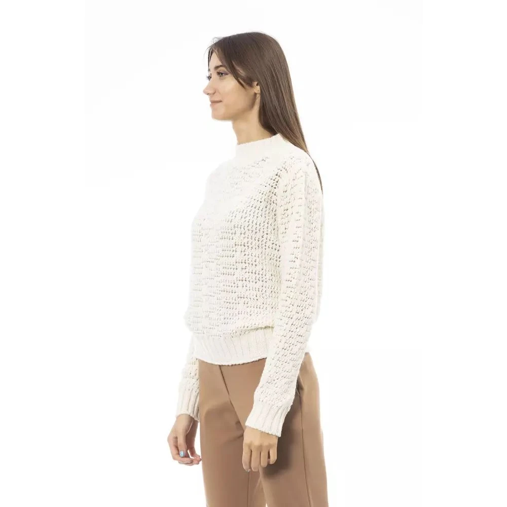 Alpha Studio Gezellige Ivory Mock Neck Sweater White Dames