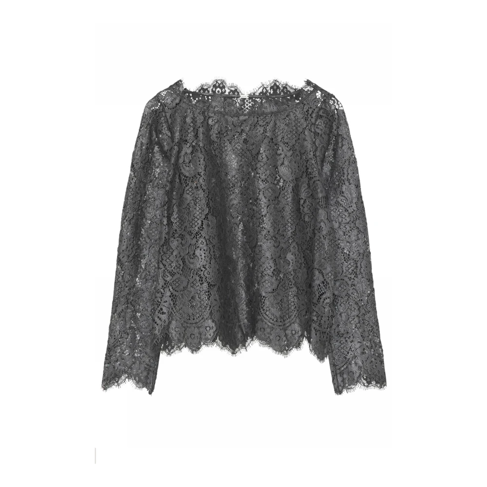 Gustav Elegante Kant Blouse Donkergrijs Gray Dames