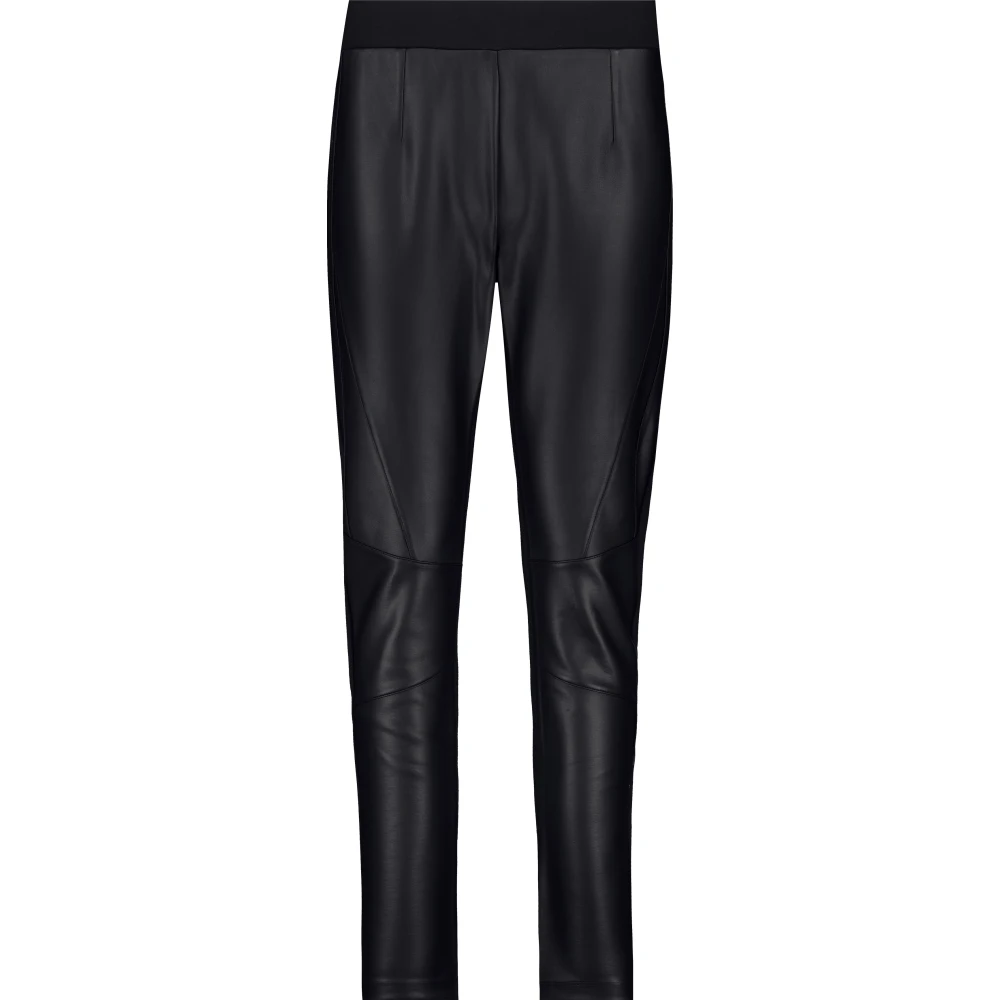 Monari Slim Fit Jersey en Lederlook Broek Black Dames