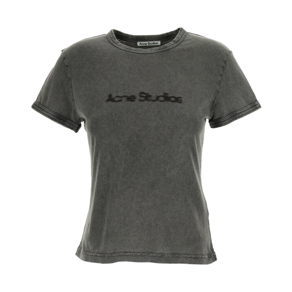 Acne Studios Grijze Logo Print Ronde Hals T-Shirt Gray Dames