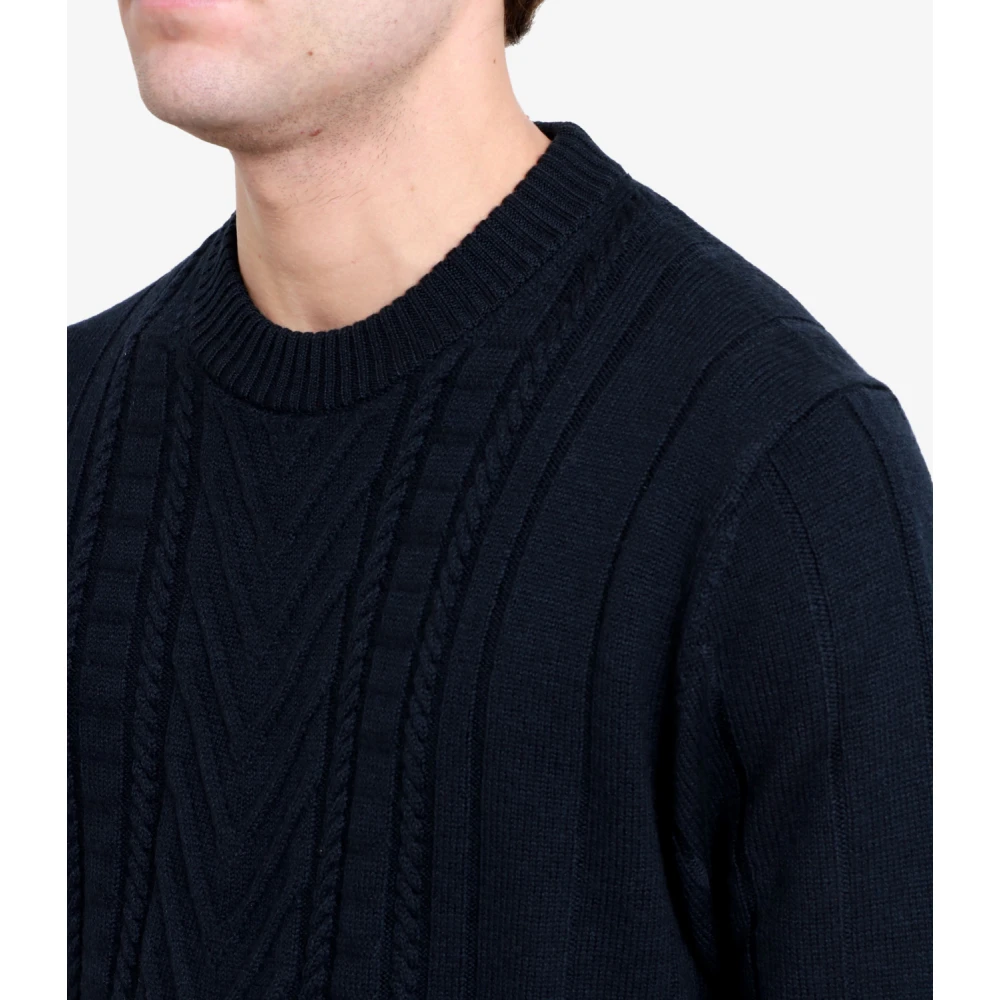 Paolo Pecora Blauwe Merinowollen Trui met Ribpatroon Blue Heren