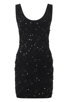 Mini Tank Klänning Rhomb Blommor Strass