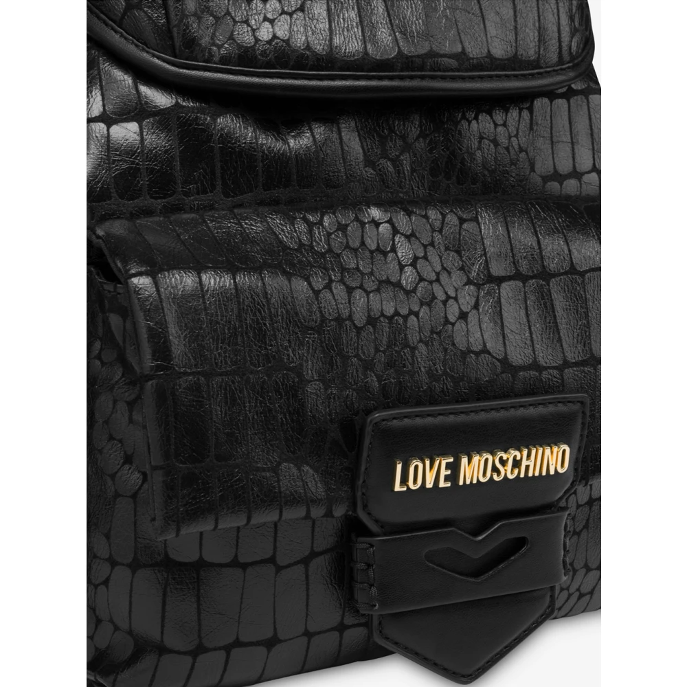 Love Moschino Zwarte Croco Print Rugzak Black Dames