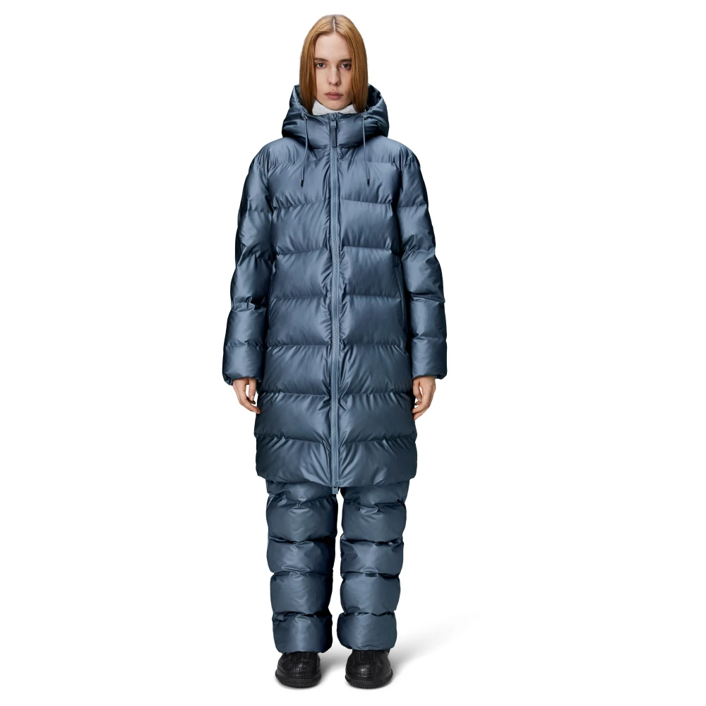 Rains Bay Lange Gewatteerde Jas Waterdichte Jas Blue Dames