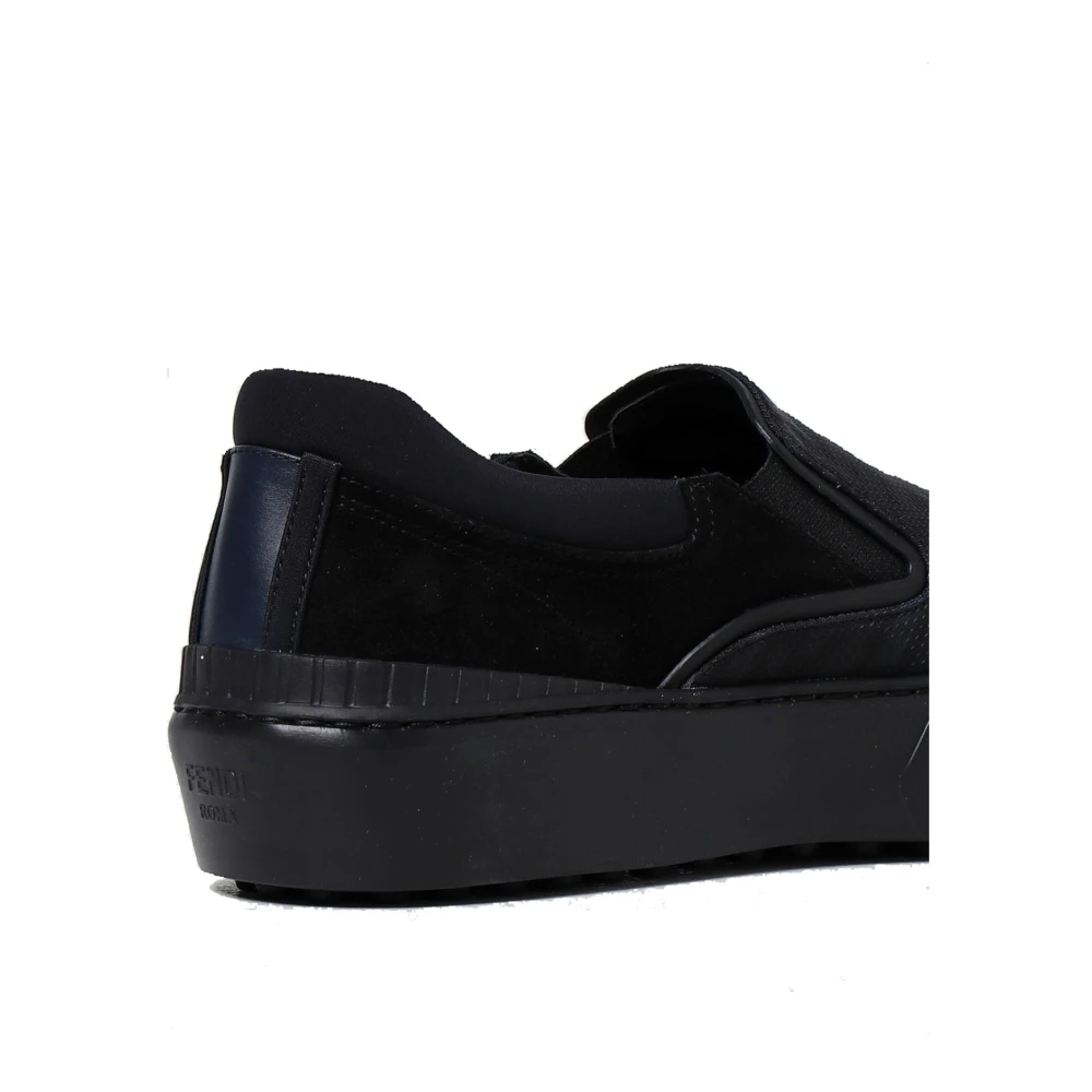 Fendi Zwarte Leren Instap Sneakers Black Heren