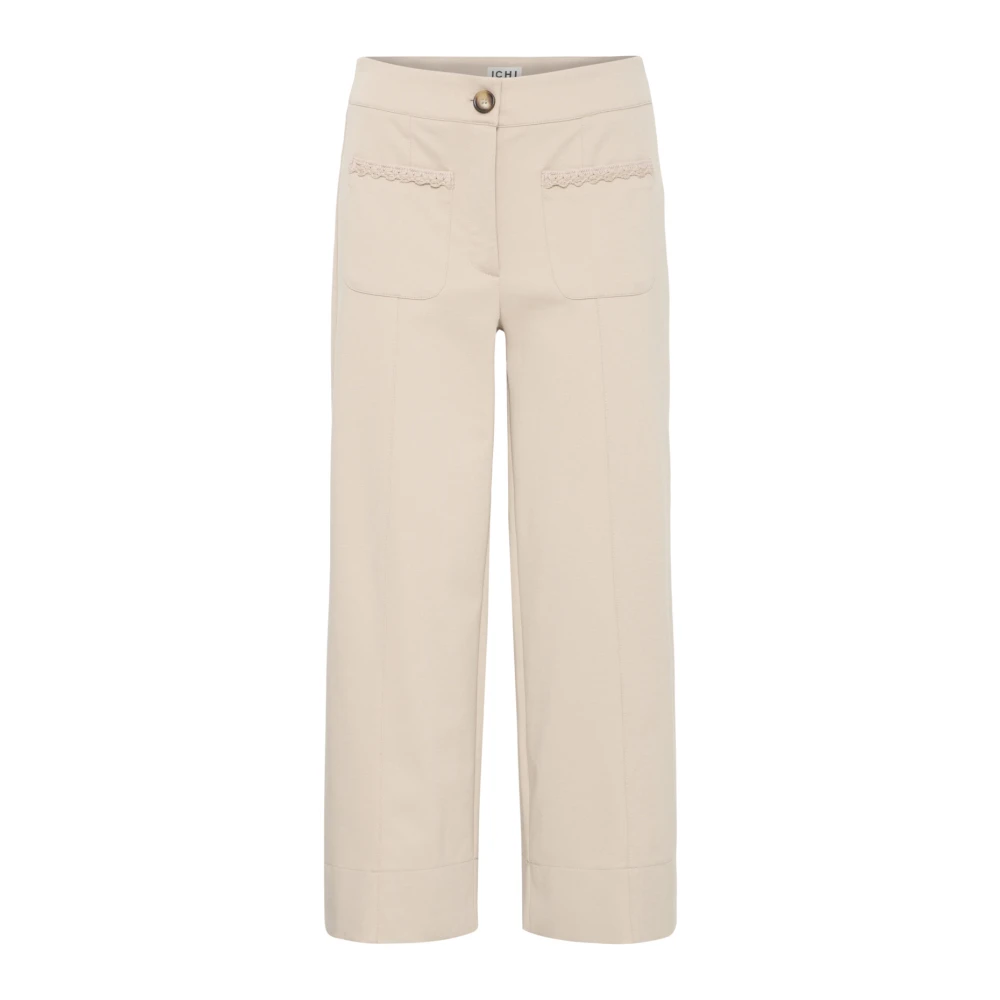 Ichi Hoge taille rechte pijp broek Doeskin Beige Dames