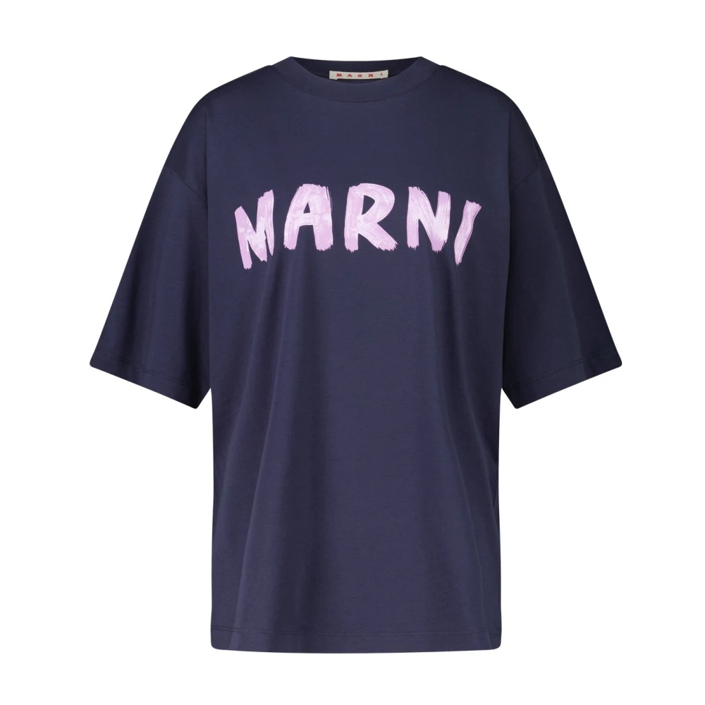 Marni Oversized Katoenen T-shirt met Frontprint Blue Dames