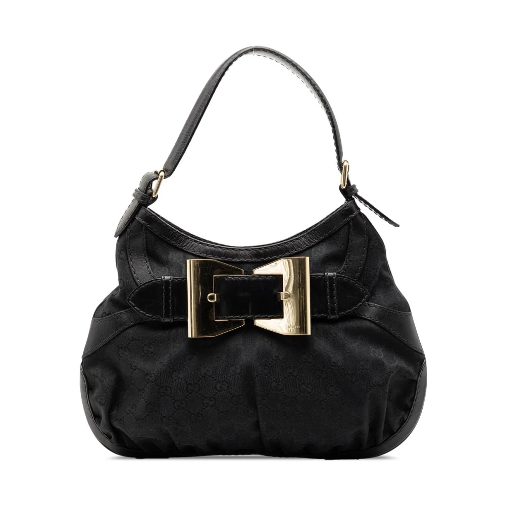 Gucci Vintage Women's Black Pre-Owned Signature Buckle Detail Handbag