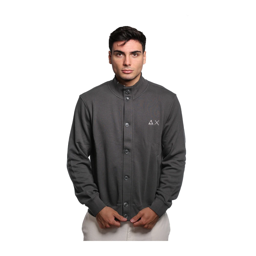 Sun68 Zwarte Katoenmix Cardigan met Geborduurd Detail Black Heren