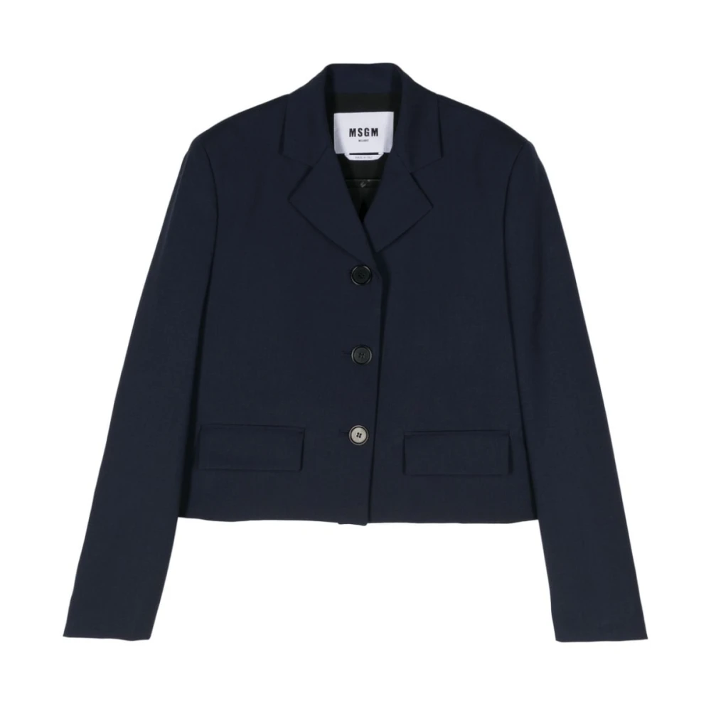 Msgm Blauwe Wollen Jas Crepe Textuur Blue Dames