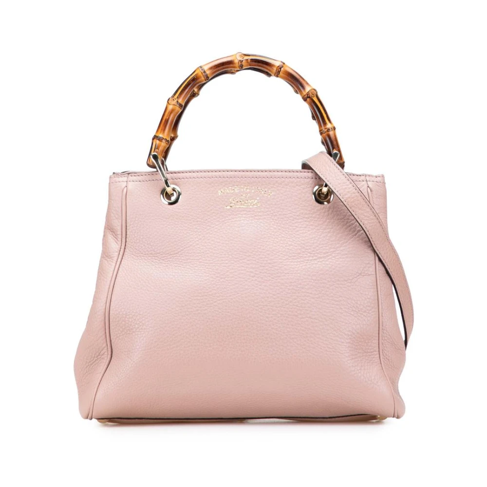 Gucci Vintage Rosa Förägare Elegant Läder Topp Handtag Satchel Med Axelrem Och Bambu Handtag