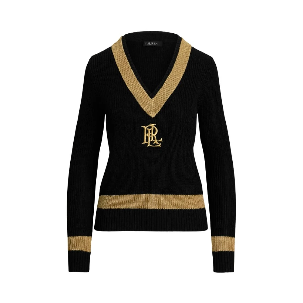 Ralph Lauren Women's Black Metallic-Trim Cricket Sweater