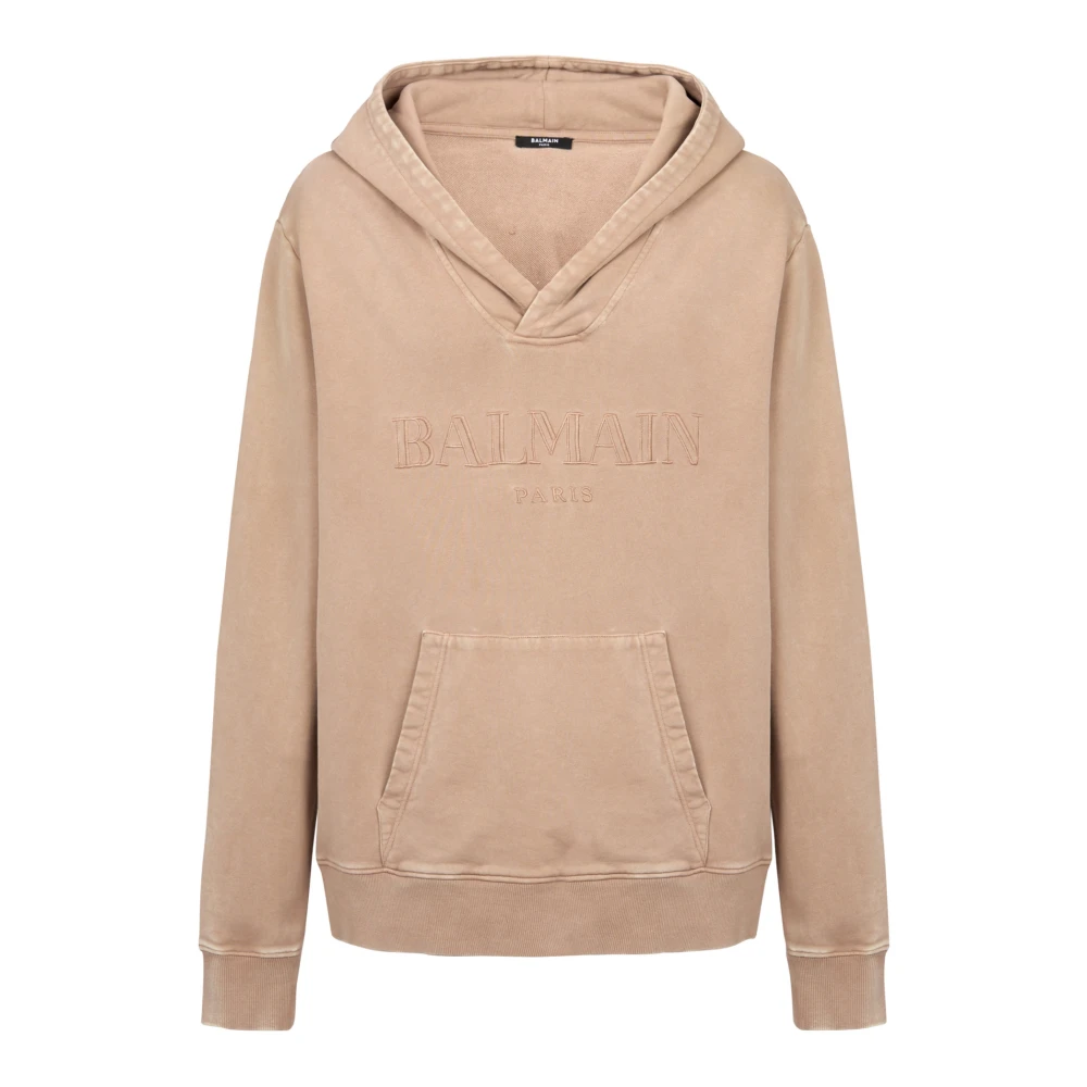 Balmain Hoodie met vintage borduursel Beige Heren