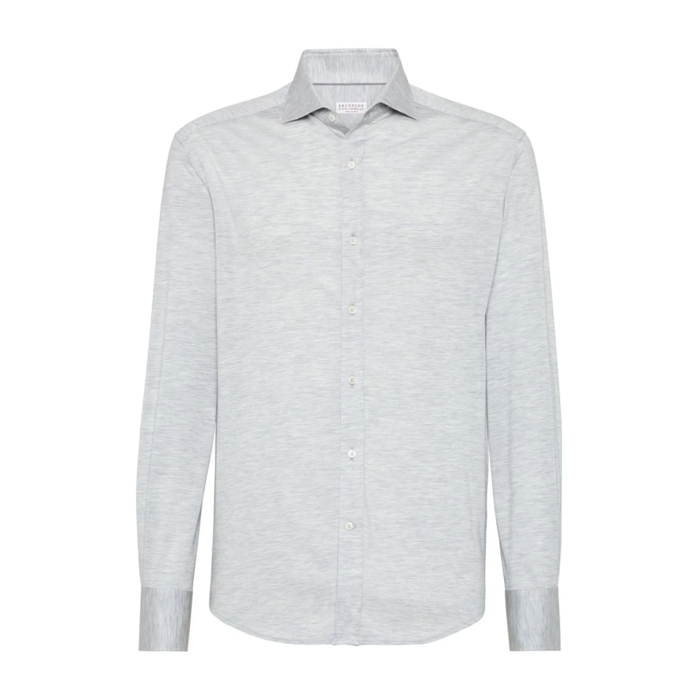 BRUNELLO CUCINELLI Zijden en Katoenen Jersey Shirt Gray Heren