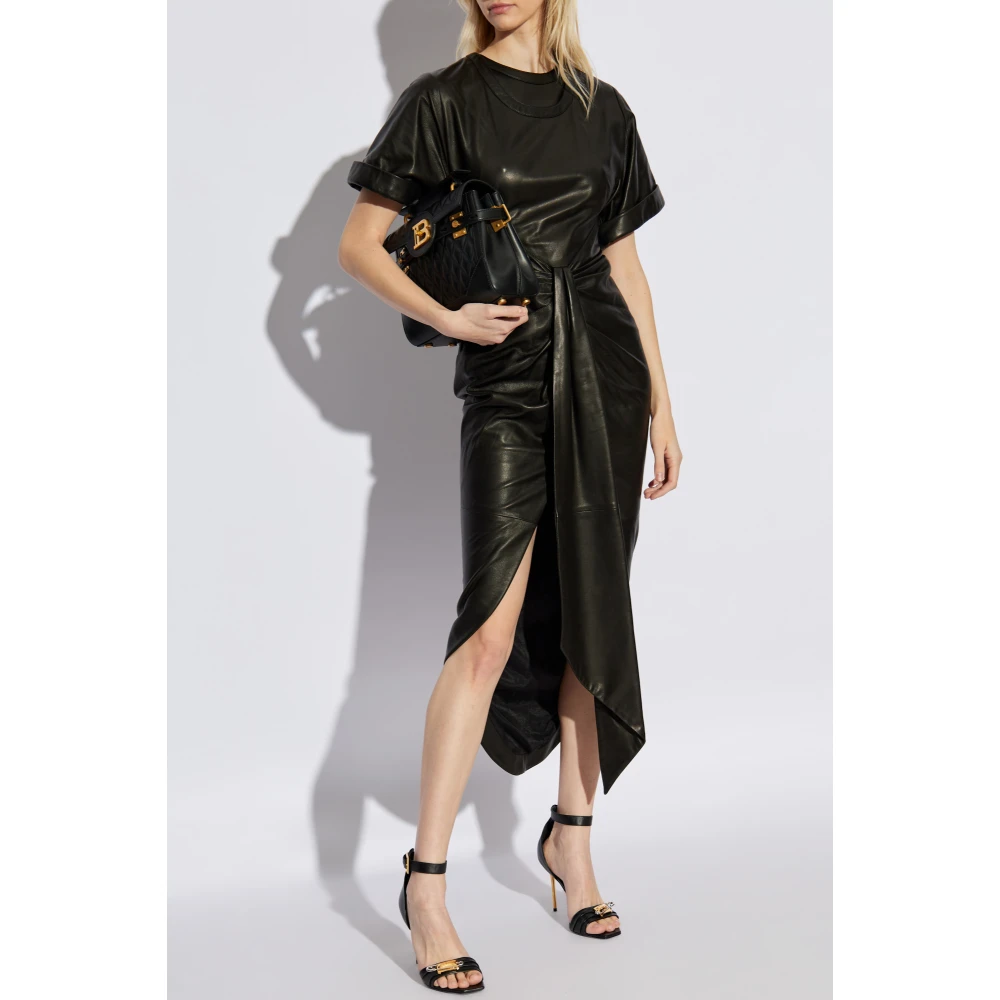 Balmain Leren aansluitende jurk Black Dames