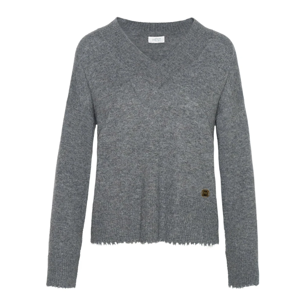 Hést Women's Gray V-Neck Knitwear - V-Neck Knitwear - Xs - Knitwear