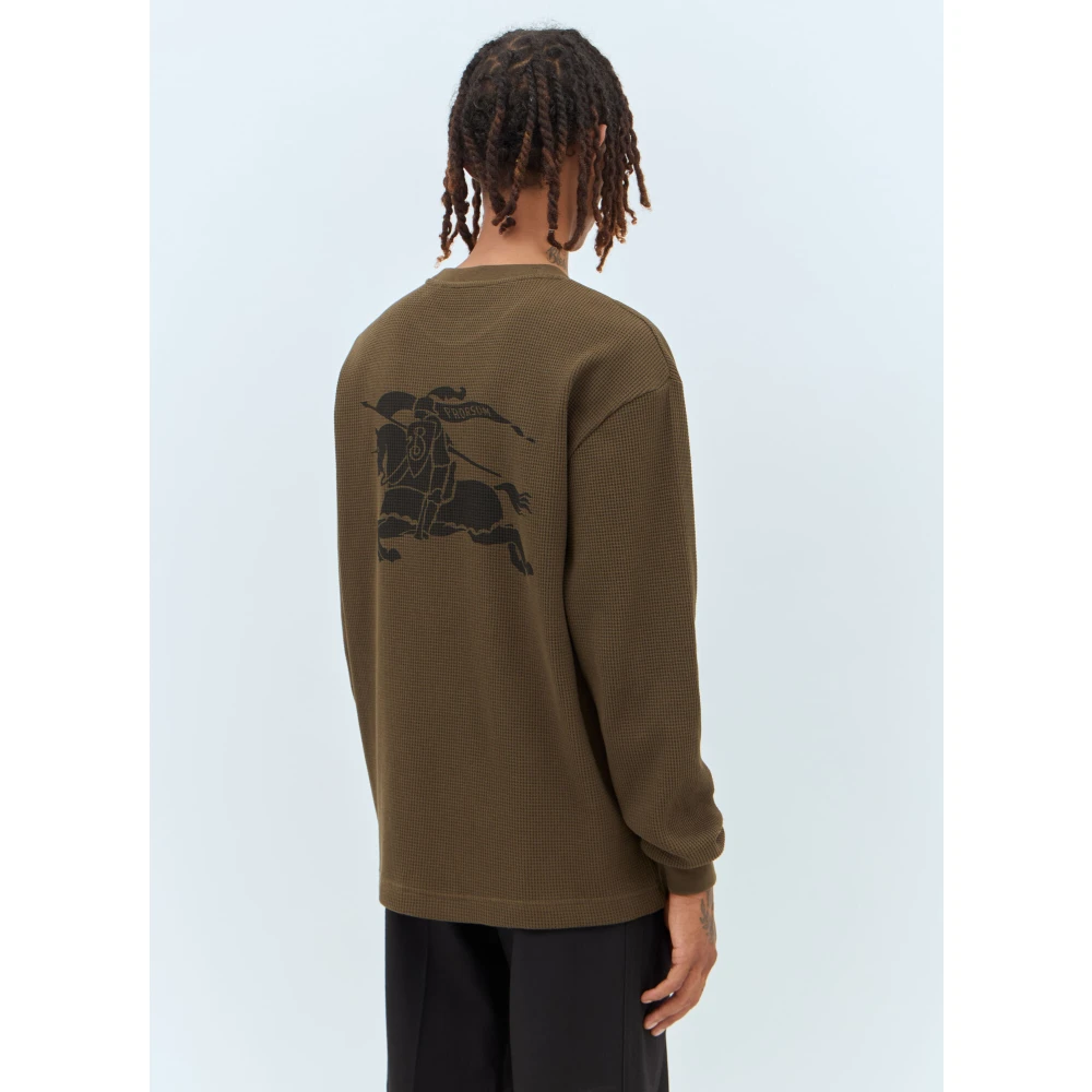 Burberry Katoenen Wafelgebreide Longsleeve Top Brown Heren