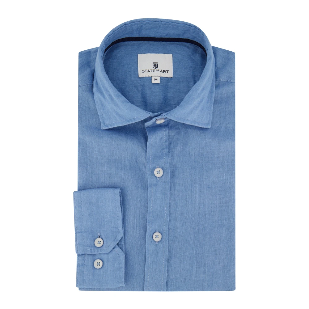State of Art Casual Blauw Linnen Overhemd Blue Heren