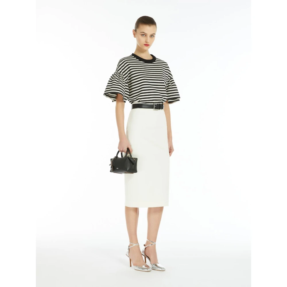 Max Mara Gestreepte Ruffle T-shirt Wit Black Dames