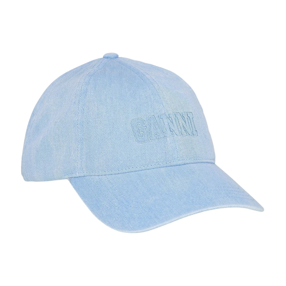 Ganni Blauwe Geborduurde Denim Logo Pet Blue Unisex