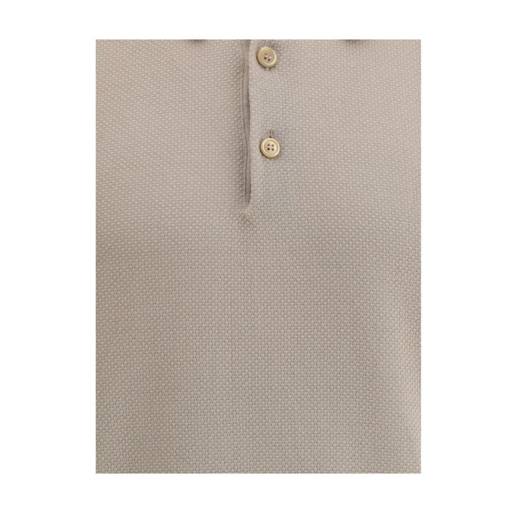 Brioni Gebreide Polo Shirt Korte Mouwen Beige Heren