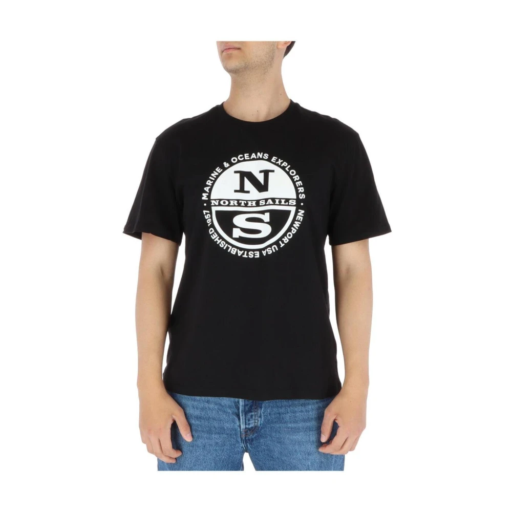 North Sails Men's Black Graphic Print Cotton T-Shirt - T-Shirts - L- Tops