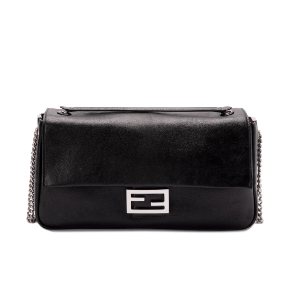 Fendi Zwarte Leren Baguette Schoudertas Black Dames